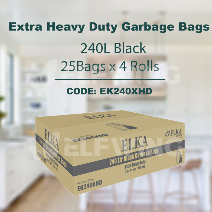 Elka 240L Extra Heavy Duty Garbage Bags (Black) EK240XHD