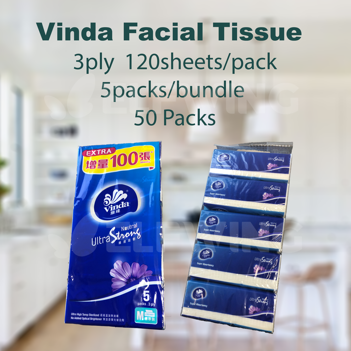 Vinda Neutral Ultra Strong Facial Tissue Soft Pack 3ply 120 Sheets 50 Packs