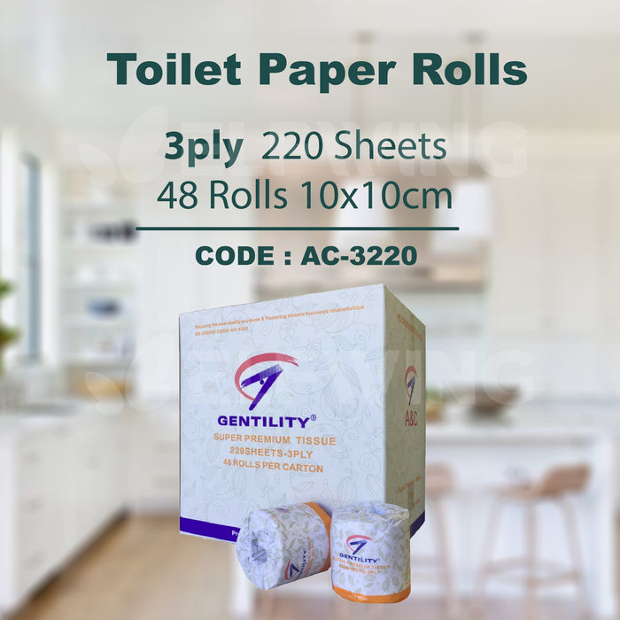 A&C AC-3220 Commercial Toilet Rolls 3ply 220 Sheets 48 Rolls