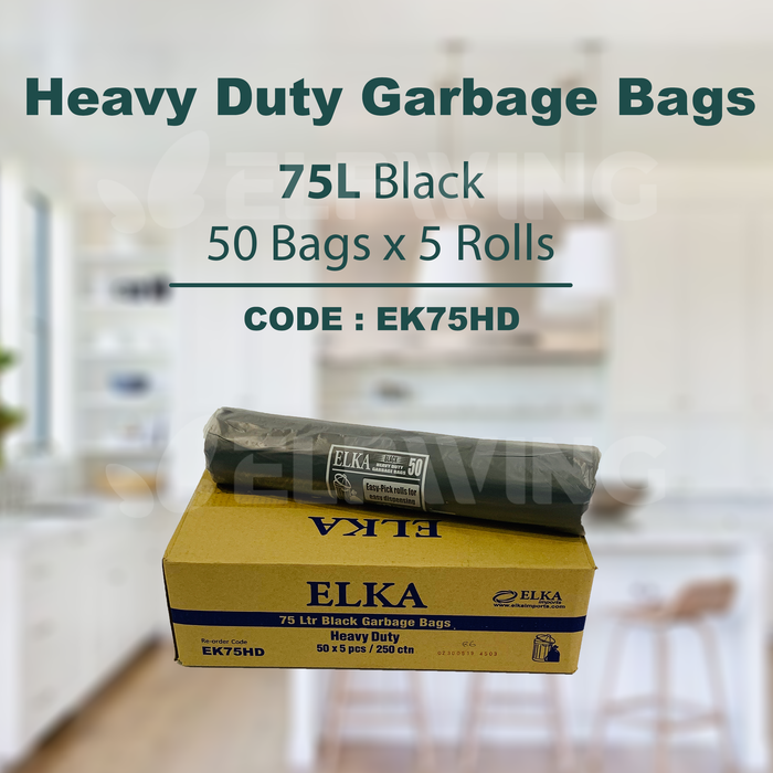 Elka 75L Heavy Duty Garbage Bags (Black) EK75HD