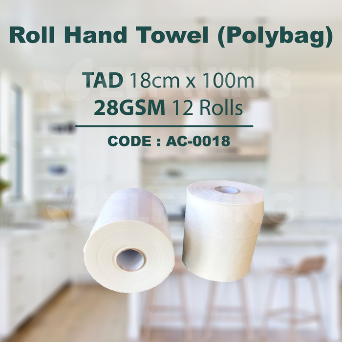 A&C AC-0018 Roll Hand Towel TAD 18cm x 100m 12 Rolls 28GSM (Polybag)