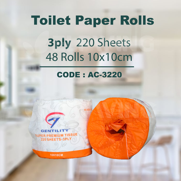 A&C AC-3220 Commercial Toilet Rolls 3ply 220 Sheets 48 Rolls