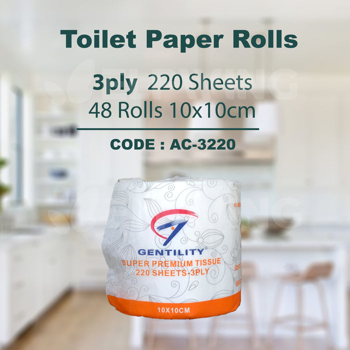 A&C AC-3220 Commercial Toilet Rolls 3ply 220 Sheets 48 Rolls