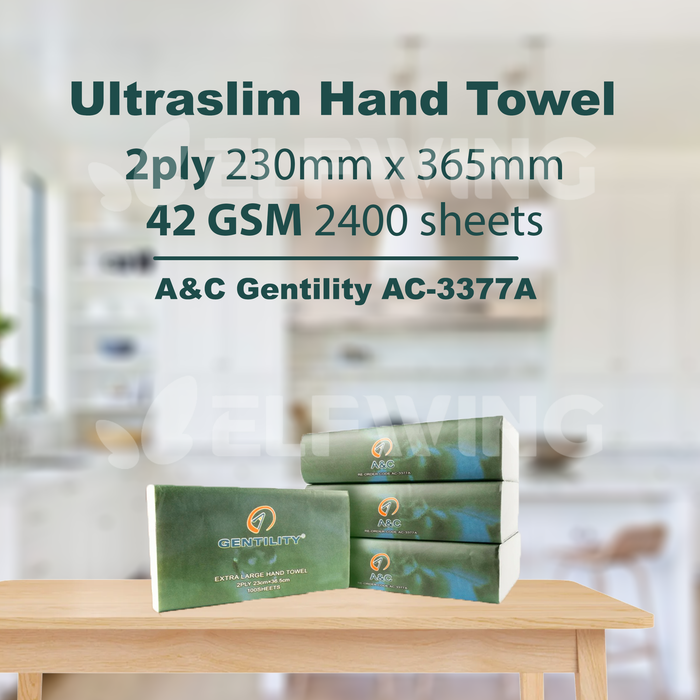 A&C AC-3377A Ultraslim Hand Towel 2ply 230mm x 365mm 2400 sheets 42GSM