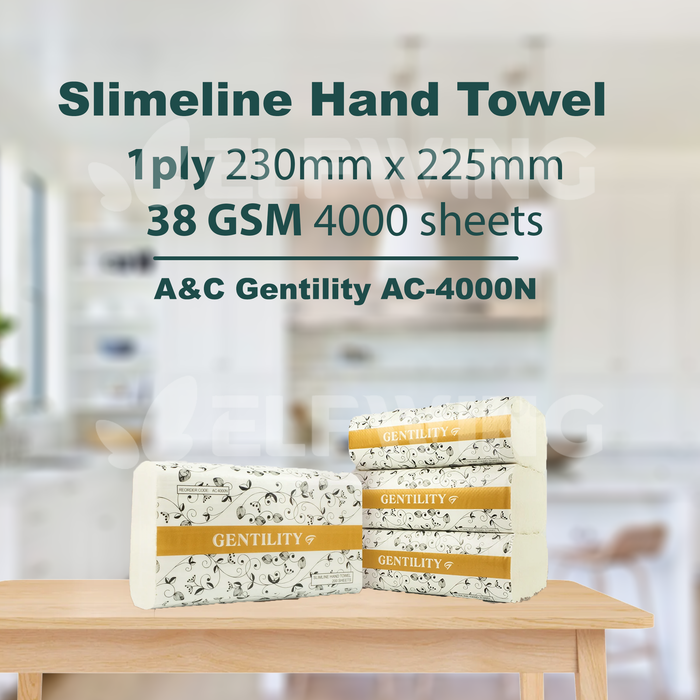 A&C AC-4000N Slimline Hand Towel 1ply 230mm x 225 mm 4000 sheets 38 GSM