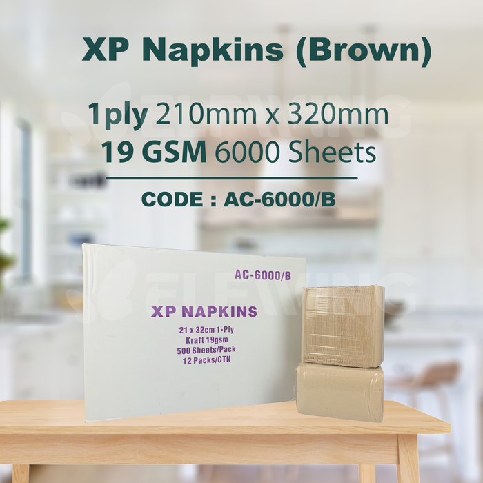 A&C AC-6000/B XP Napkins 1ply 210mm x 320mm 6000 Sheets 19GSM (Brown)