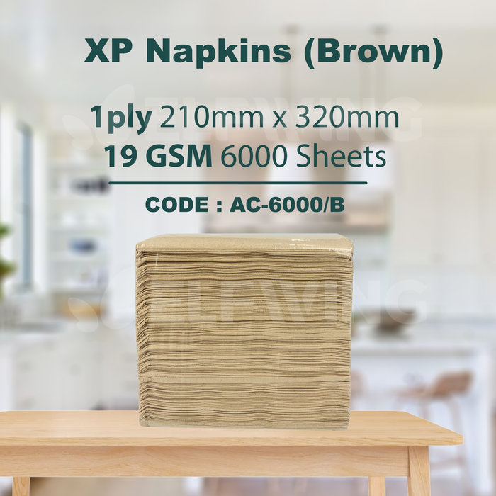 A&C AC-6000/B XP Napkins 1ply 210mm x 320mm 6000 Sheets 19GSM (Brown)