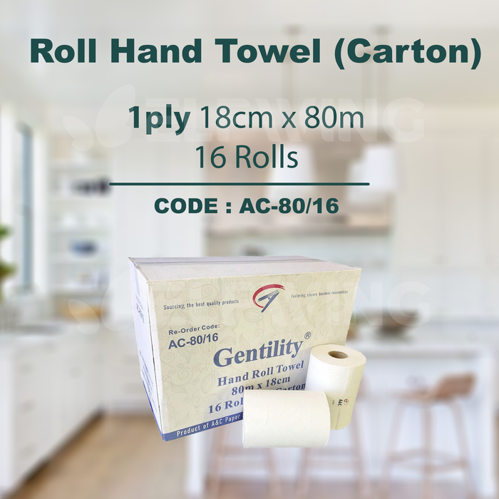 A&C AC-80/16 Roll Hand Towel 1ply 18cm x 80m 16 Rolls (Carton)