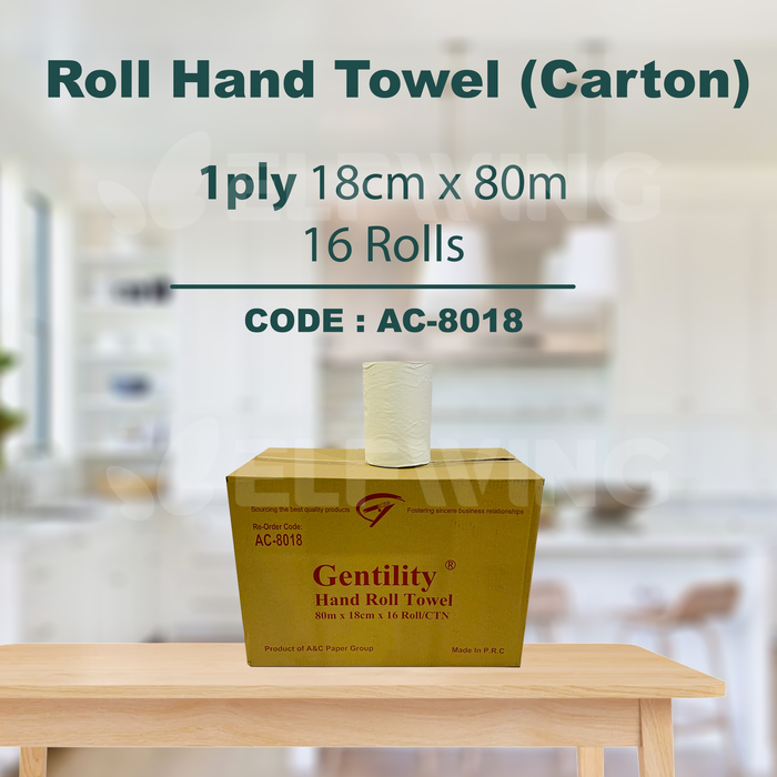 A&C AC-8018 Roll Hand Towel 1ply 18cm x 80m 16 Rolls (Carton)
