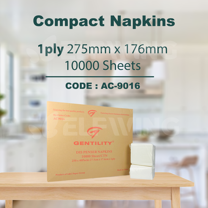 A&C AC-9016 Compact Napkins 1ply 275mm x 176mm 10000 Sheets (White)