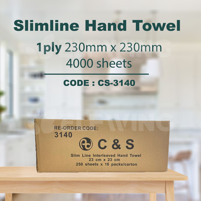 C&S CS-3140 Slimline Hand Towel 1ply 23cm x 23cm 4000 Sheets