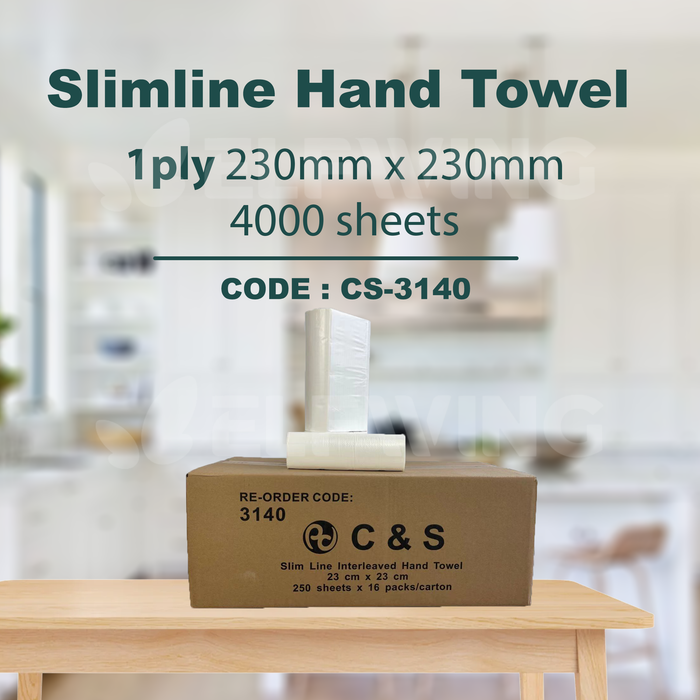C&S CS-3140 Slimline Hand Towel 1ply 23cm x 23cm 4000 Sheets