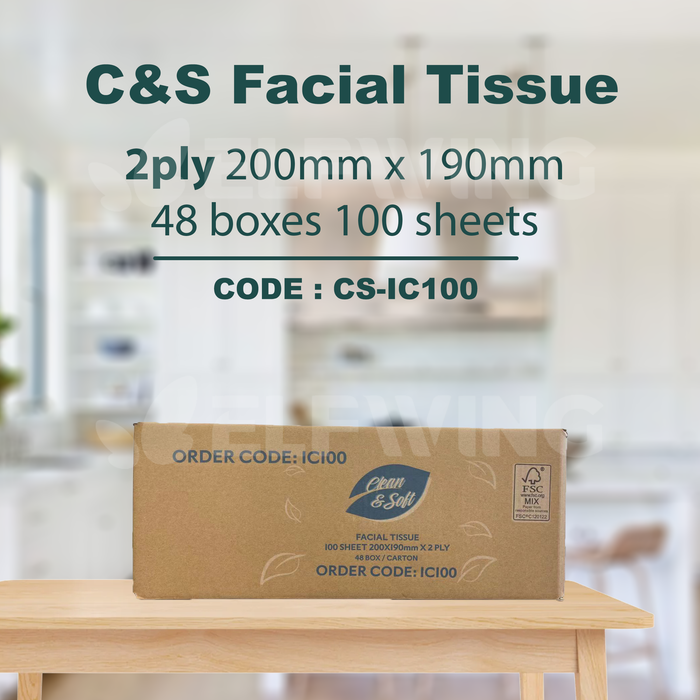 C&S CS-IC100 Facial Tissue 2ply 200mm x 190mm 48 Boxes