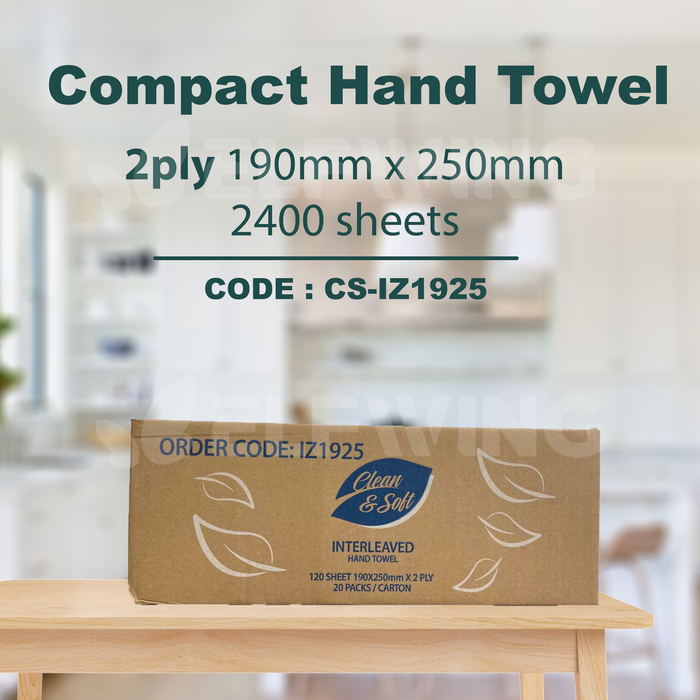 C&S CS-IZ1925 Compact Hand Towel 2ply 190mmx250mm 2400 Sheets