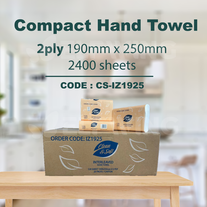 C&S CS-IZ1925 Compact Hand Towel 2ply 190mmx250mm 2400 Sheets