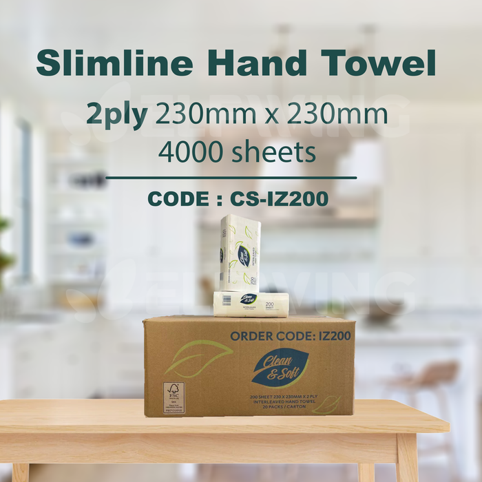C&S CS-IZ200 Slimline Hand Towel 2ply 230mm x 230mm 4000 Sheets