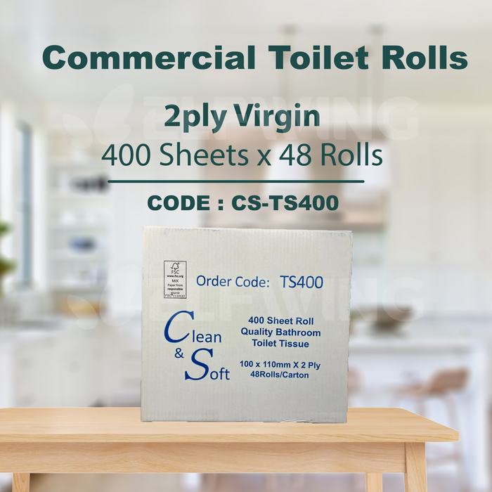 C&S CS-TS400 Commercial Virgin Toilet Rolls 2ply 400 Sheets x 48 Rolls