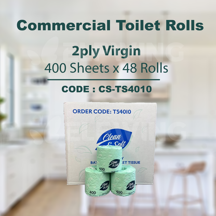 C&S CS-TS4010 Commercial Virgin Toilet Rolls 2ply 400 Sheets x 48 Rolls