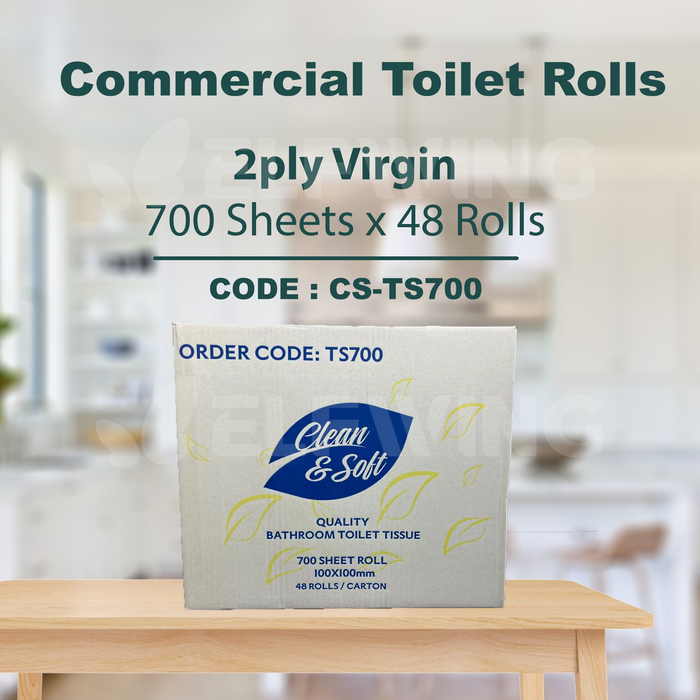 C&S CS-TS700 Commercial Virgin Toilet Rolls 2ply 700 Sheets x 48 Rolls