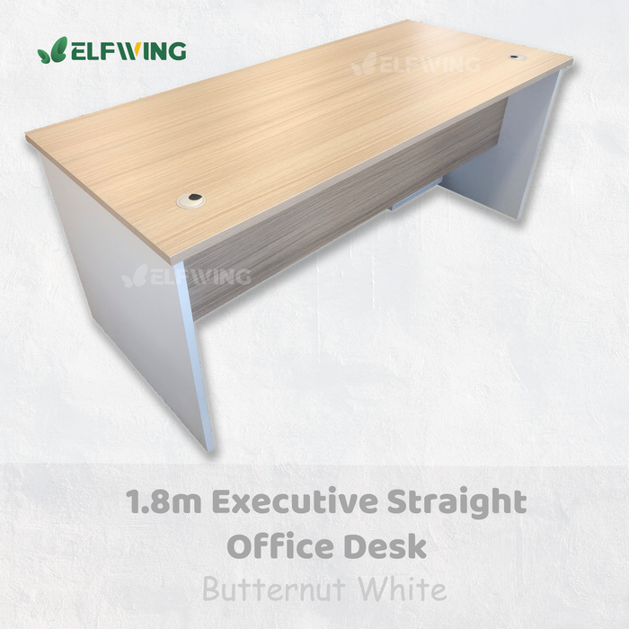 Executive Straight 1.8m Office Desk - Butternut + White / Black