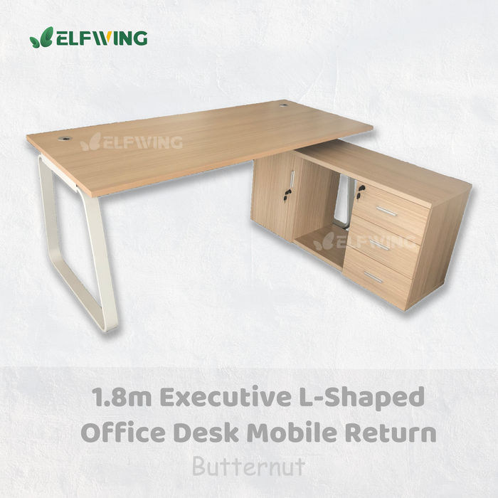Executive L-Shaped 1.8m Office Desk mobile Return - Butternut