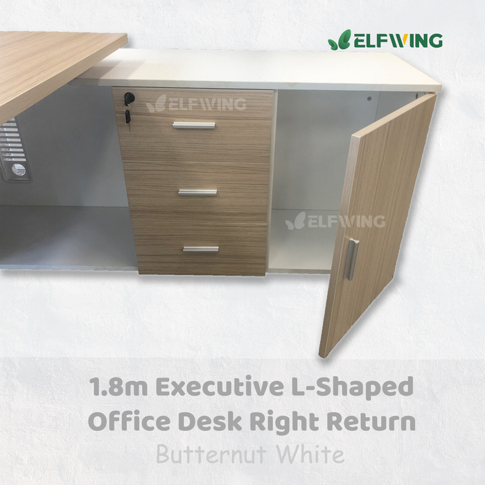 Executive L-Shaped 1.8m Office Desk Right Return - Butternut + White