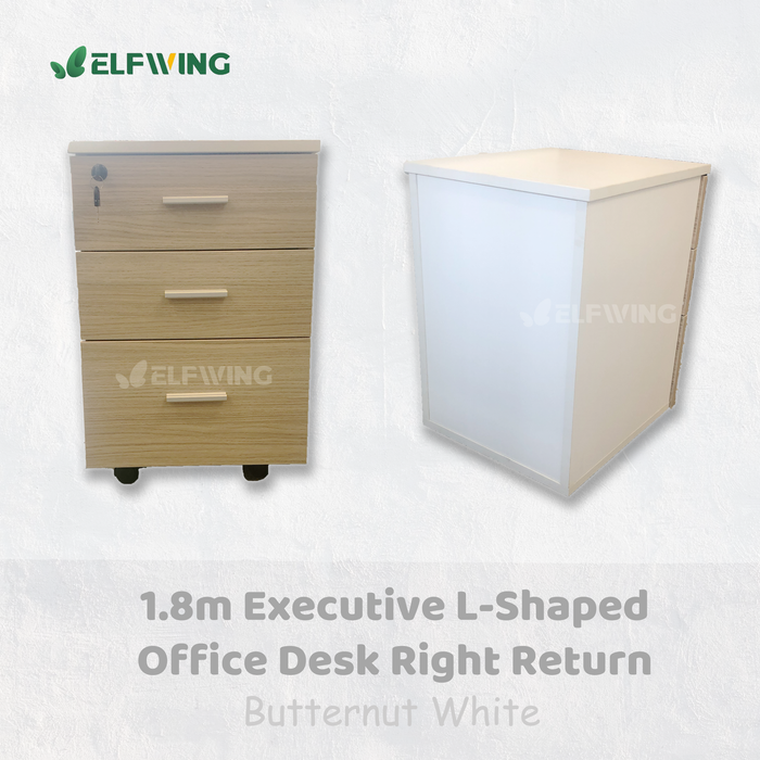Executive L-Shaped 1.8m Office Desk Right Return - Butternut + White