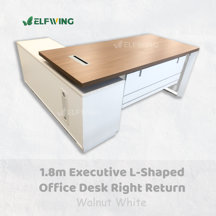 Executive L-Shaped 1.8m Office Desk Right Return - Walnut + White