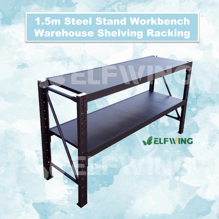1.5M*0.9M Workbench Steel Warehouse Workbench Shelving Racking Stand Shelf Work Benches -Matte Black