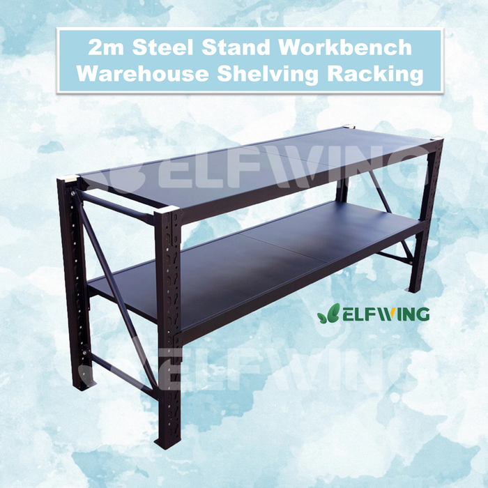2.0M*0.9M Workbench Steel Warehouse Workbench Shelving Racking Stand Shelf Work Benches -Matte Black