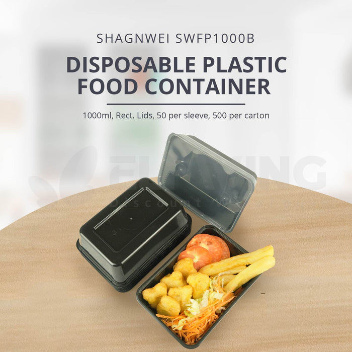 1000ml Black Plastic Food containers & Lids 500pcs